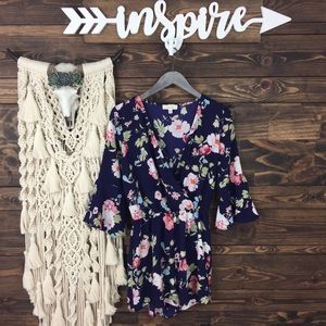 Freeway | Floral Faux Wrap Drape Ruffle‎ Romper